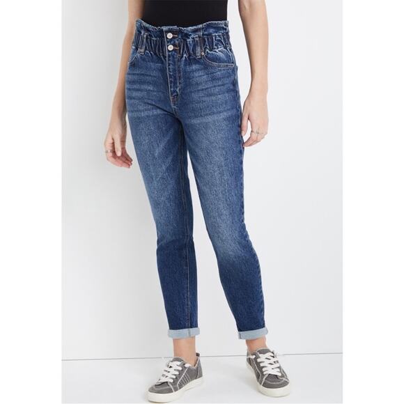KanCan Mom Jeans High Rise Paperbag Waist Straight Rolled Hem 30 - Picture 1 of 8